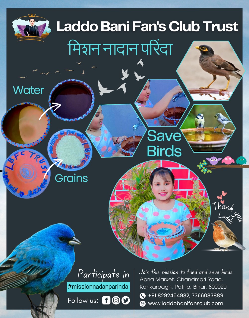 LBFC TRUST के द्वारा "मिशन नादान परिंदा "में शामिल हों: तपती धूप से मासूम पंक्षी बचाने के लिए ! LBFC TRUST के द्वारा "मिशन नादान परिंदा "में शामिल हों: तपती धूप से मासूम पंक्षी बचाने के लिए